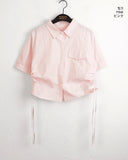 Looney side shirring pocket cropped short-sleeved shirt