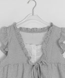 Hakeel Check Shirring Lace Layered Blouse