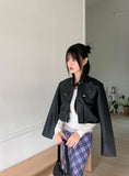 Bottle Biker Pocket Cropped Leather Jacket