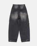 Multi cargo hem snap button heavy denim pants
