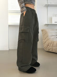 Ritun brushed cargo pocket banding cotton long wide pants