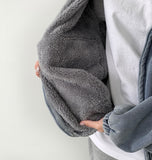 Casual Street Boa Fur Lining Warm Hood Denim Jacket