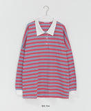 [Unisex] Melandy Stripe Collar Long Sleeve Tee