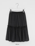Pmari Layered Dot Banding Midi Skirt