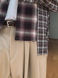 Nepri Cutting Layered Cropped Checkered Shirt