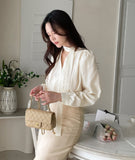 [Tie set] Repodi Satin Wrapped Shirred Blouse