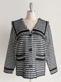 Marron Sailor Collar Hound Check Knit Jacket Cardigan