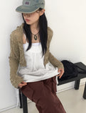 [MADE] Attil Vintage Punching Button Knit Hood Crop Long Sleeve Cardigan