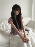 Epu Check Short Sleeve Seersucker Blouse