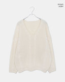 Dame Cable V-neck Loose Fit Long Sleeve Long Knit