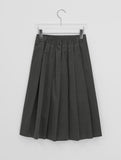 Canpers Brushed Cotton Pleated Banding Midi Skirt