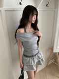 Orin Halter Layered Off-Shoulder Short Sleeve T-Shirt