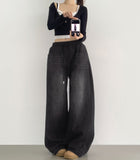Folding Pin Tuck Hem Snap Balloon Fit Wide Fit Banding Denim Pants
