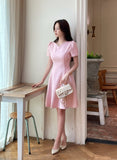 Moenne Heart Neck Puff Tweed Flare One Piece
