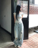 Coats Reverse Damage Wide Denim Pants