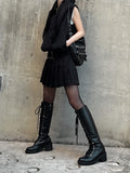 Eyelet Belt Pleats Skirt