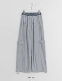 Mitu Summer Check Color Matching Cargo Wide Pants