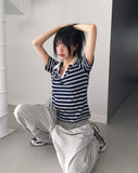 Morphol Western Stripe PK Collar Short-Sleeved T-shirt