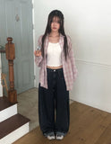 Fotton Pintuck Snap Washing Wide Denim Pants