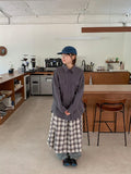 Celine Pintuck Cotton Check Banding Long Skirt