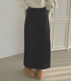 Banding Suede H-line Back Slit Long Skirt