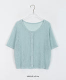 Pyuo Color Round Net Knit Short Sleeve Cardigan