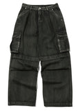 Wide cut cargo denim pants