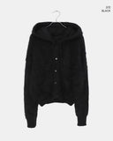 Plada Pine Leaf Angora Knit Over Fit Hood Cardigan