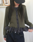 Peg Stripe Color Matching Frill Cardigan
