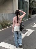 Poyu Light Blue Washing Denim Wide Pants