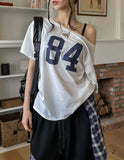 84 Numbering Off-Shoulder Loose Fit Short Sleeve