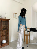 Nuel square neck thong slit long sleeve T-shirt