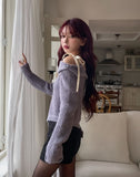 Posh Ribbon Strap Unbalanced Shoulder Knit