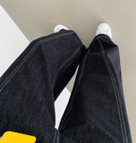 Raw Trendy Front Diagonal Cut Wide Fit Denim Pants