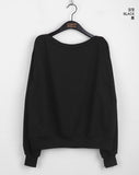 Ohne color matching stripe plain loose fit off-shoulder long sleeve sweatshirt