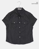 Siyu slim fit raw denim pocket short sleeve shirt