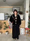 Chocoi banding wool pleated midi skirt