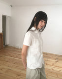Terrine round collar lace puff short sleeve blouse