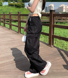 Big Pocket Cargo String Waist Adjustable Balloon Rustling Banding Pants