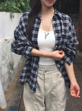 [MADE] Riche Over Boxy Check Long Sleeve Wrinkle Shirt
