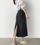 Summer Tencel Cooling Back Slit Span H-Line Denim Skirt