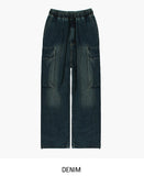 Hip 3D cargo denim banding pants