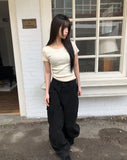 Mojou U-neck Slim Round Short Sleeve T-shirt