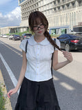 Eva Summer Cap Sleeve Lace Collar Blouse