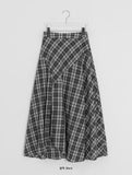 Hari Check Unbalanced Slit Long Skirt