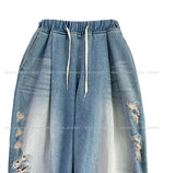 Side Damage Balloon Banding Denim Pants
