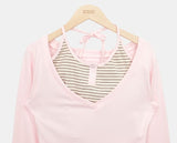 Matan Stripe Halter V-neck Long Sleeve T-shirt Set