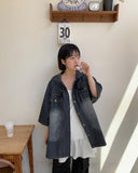 [unisex] Ryuhu Vintage Denim Hood Short Sleeve Shirt
