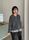 Tichins Color Matching Layered Wool Round Knit Cardigan