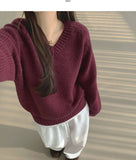 V-Neck Shirring Loose Fit Daily Knit
